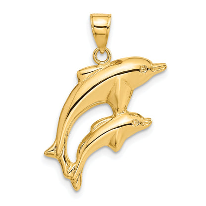 14K Yellow Gold Dolphin Pair Pendant