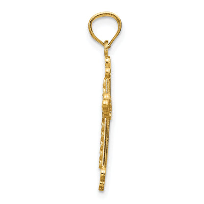 14K Yellow & Rhodium W/Rhodium Budded Cross Pendant