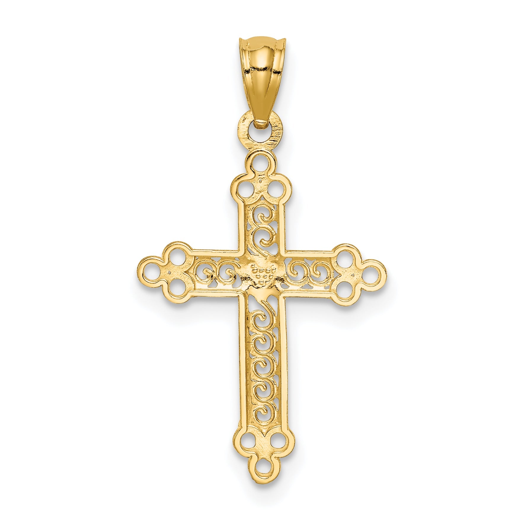 14K Yellow & Rhodium W/Rhodium Budded Cross Pendant