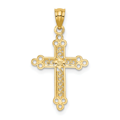 14K Yellow & Rhodium W/Rhodium Budded Cross Pendant