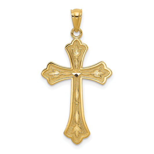 14K Yellow Gold Diamond-Cut Cross Pendant