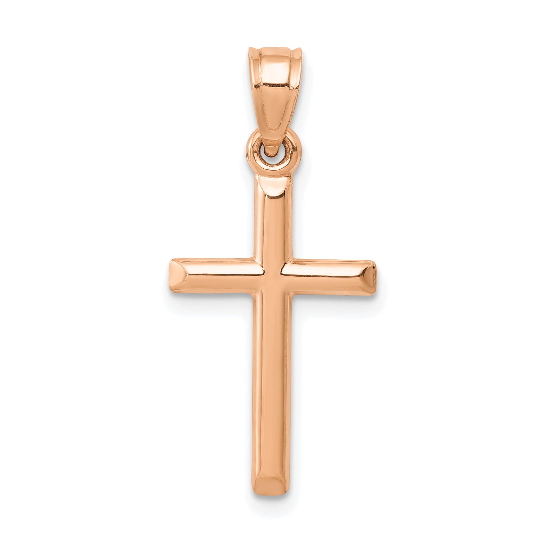 14K Rose Gold Polished Hollow Cross Pendant
