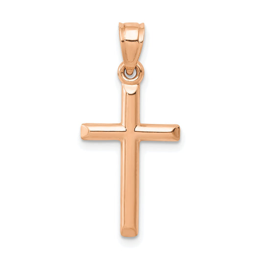 14K Rose Gold Polished Hollow Cross Pendant