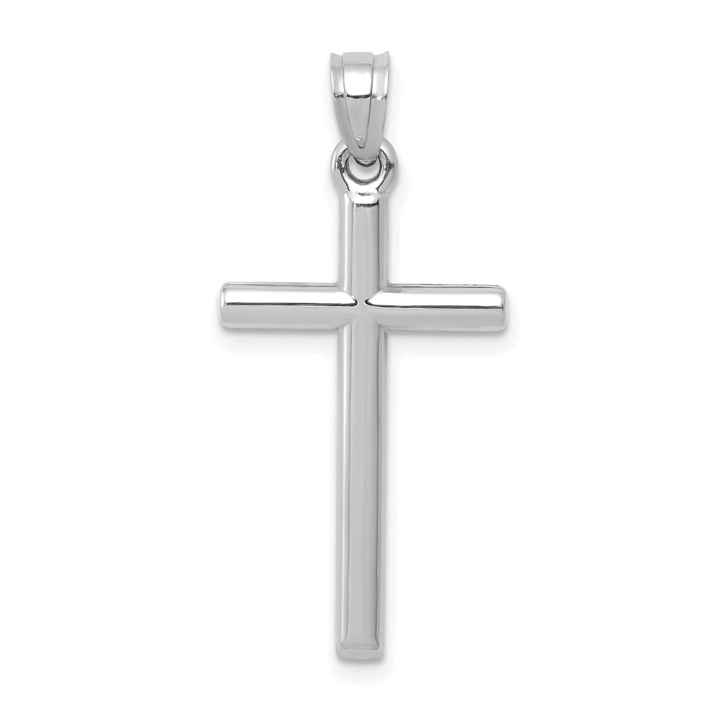 14K White Gold Polished Hollow Cross Pendant