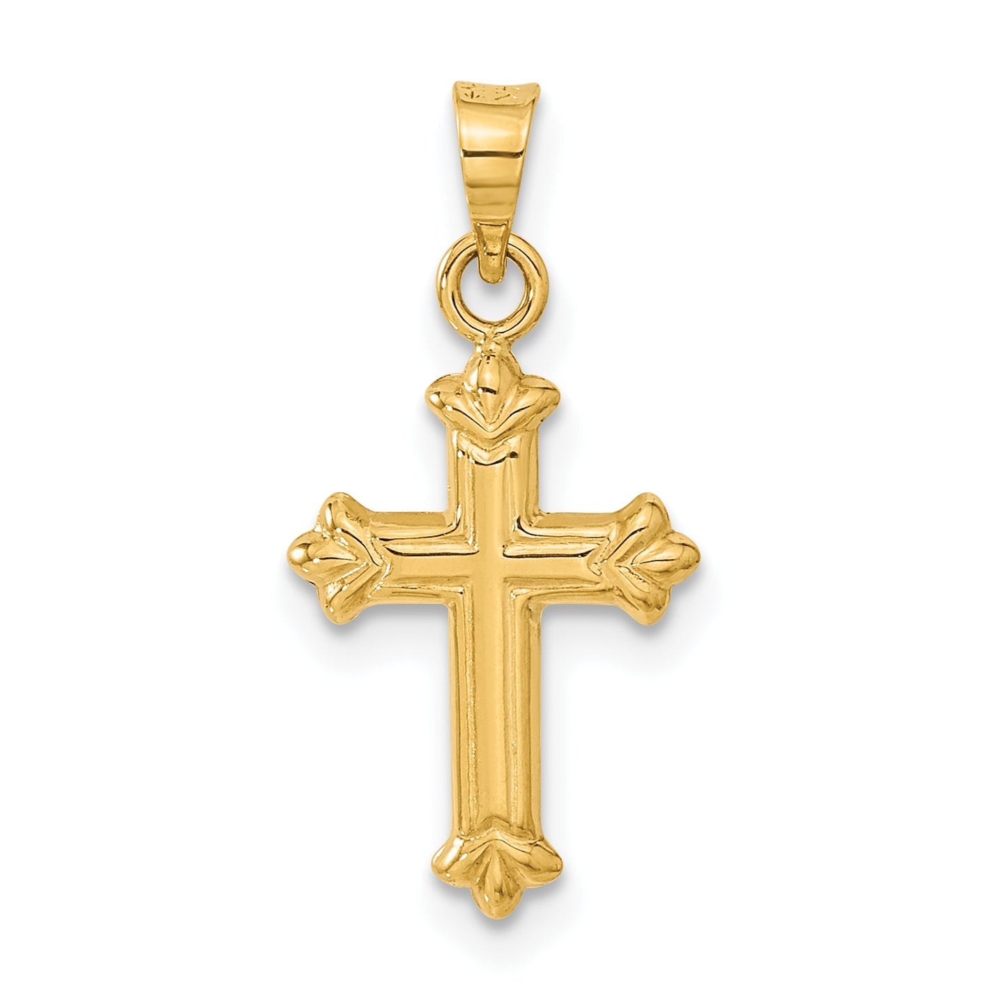 14K Yellow Gold Fleur De Lis Hollow Cross Charm