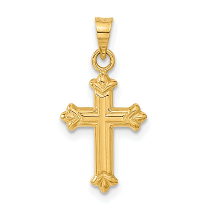 14K Yellow Gold Fleur De Lis Hollow Cross Charm