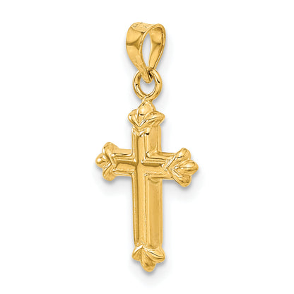 14K Yellow Gold Fleur De Lis Hollow Cross Charm