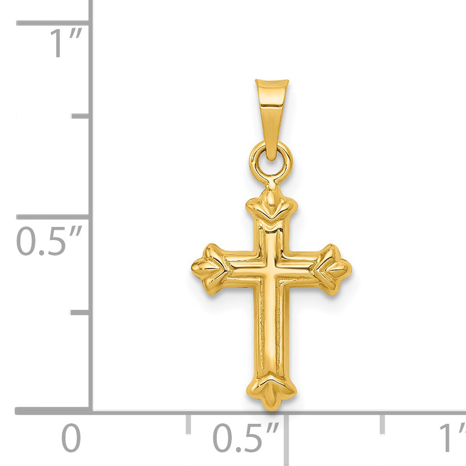 14K Yellow Gold Fleur De Lis Hollow Cross Charm