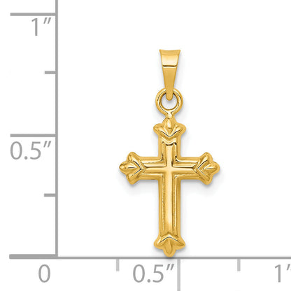 14K Yellow Gold Fleur De Lis Hollow Cross Charm