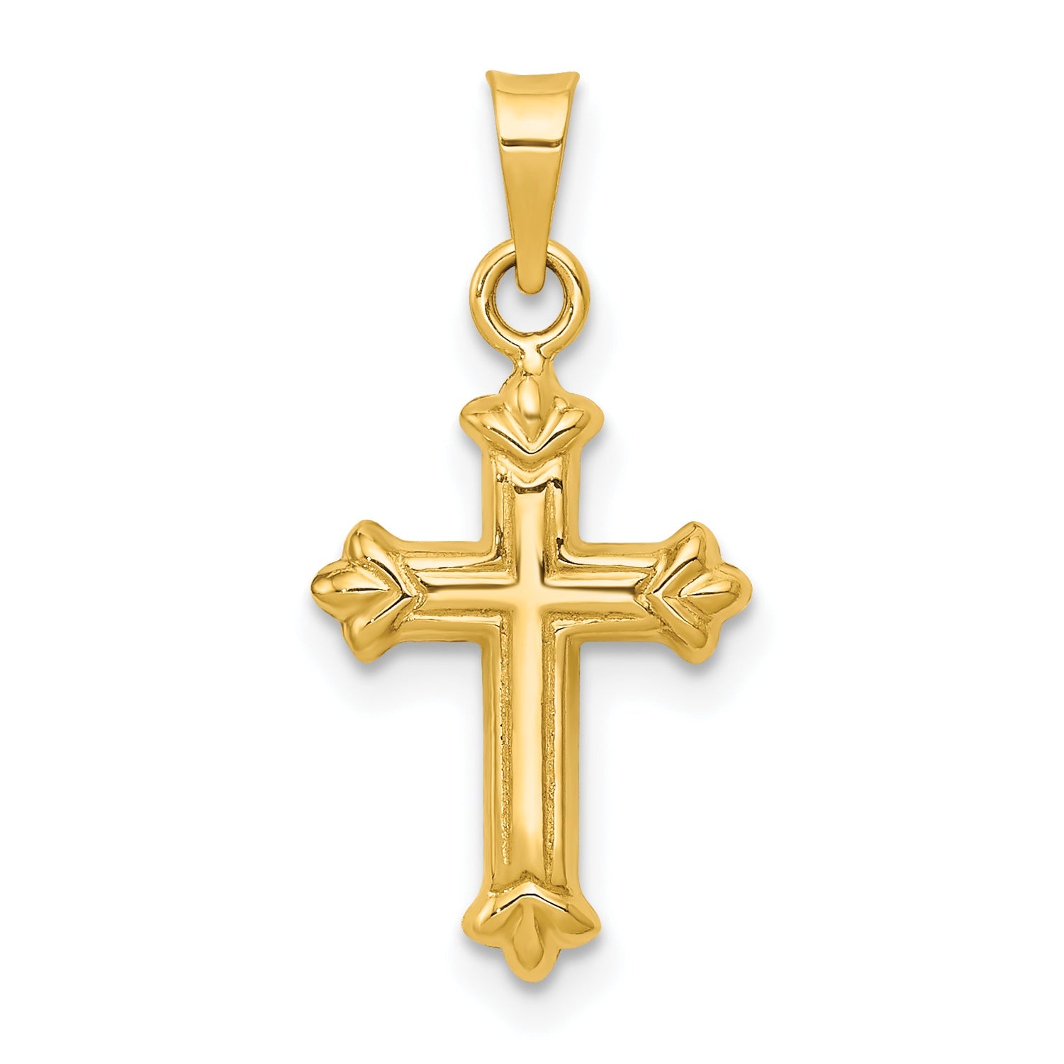 14K Yellow Gold Fleur De Lis Hollow Cross Charm