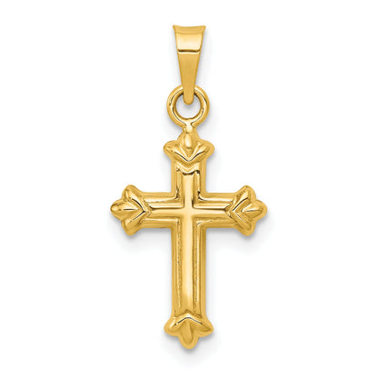 14K Yellow Gold Fleur De Lis Hollow Cross Charm