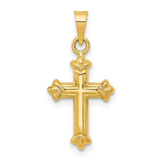 14K Yellow Gold Fleur De Lis Hollow Cross Charm