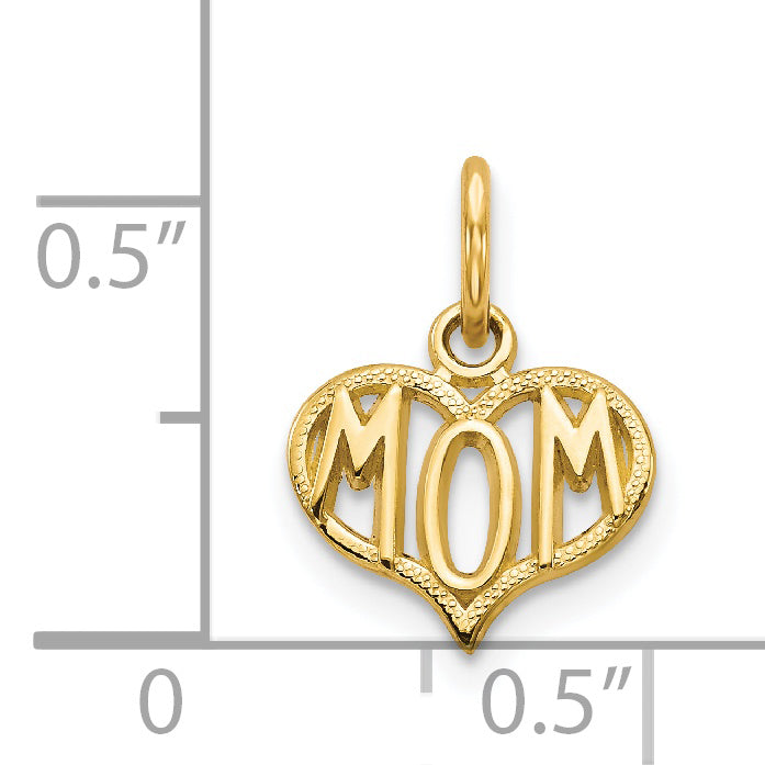 14K Yellow Gold Mom Heart Charm