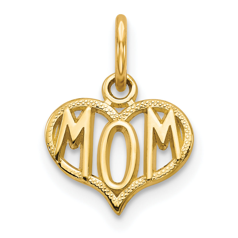 14K Yellow Gold Mom Heart Charm