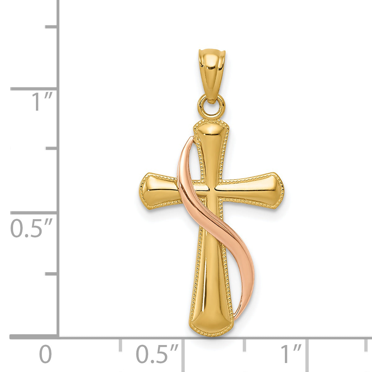 14K Two-Tone Polished Cross W/Drape Pendant