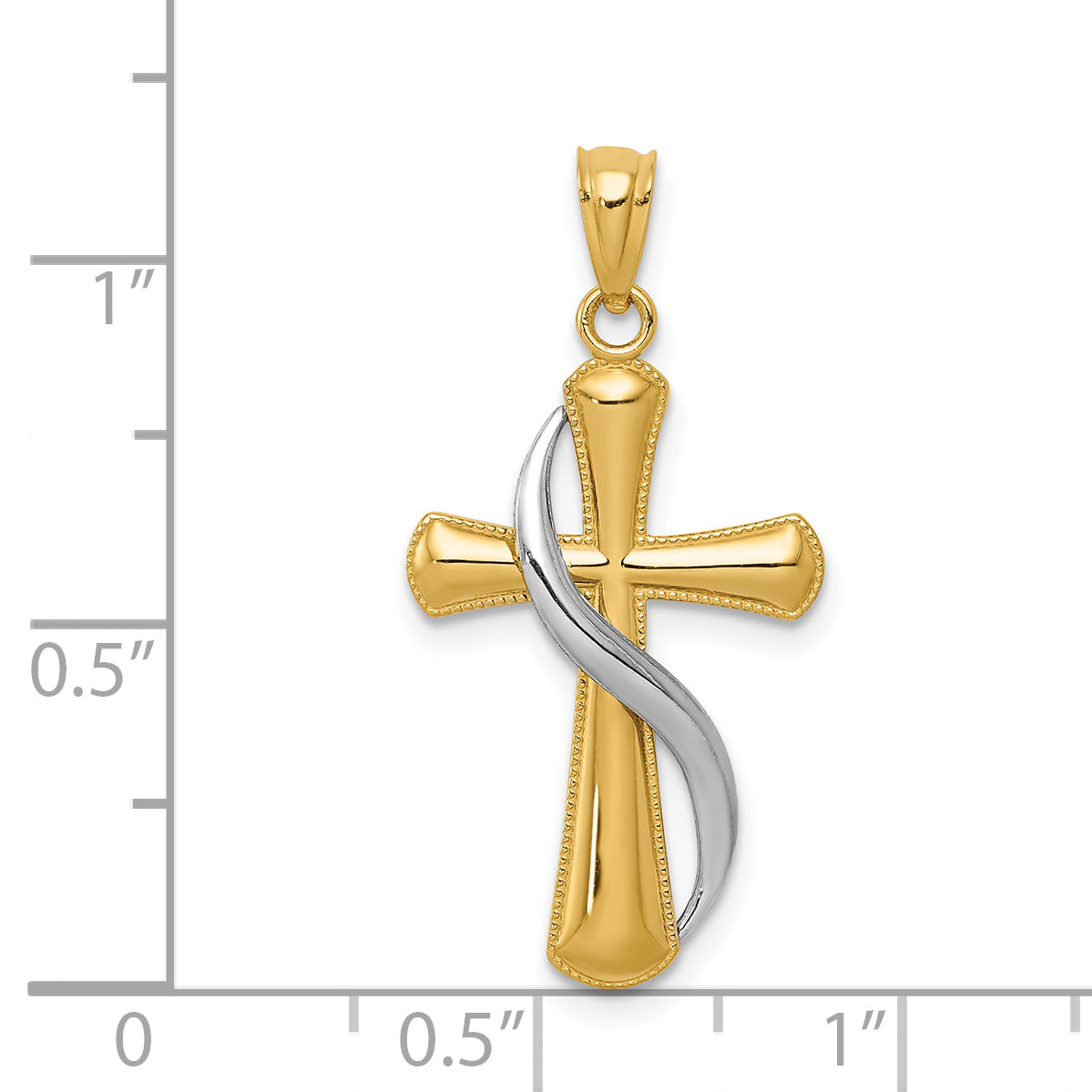 14K Two-Tone Polished Cross W/Drape Pendant