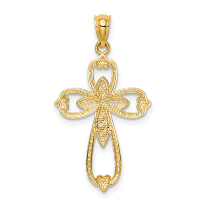 14K Yellow & Rhodium W/Rhodium Diamond-Cut Cross Pendant