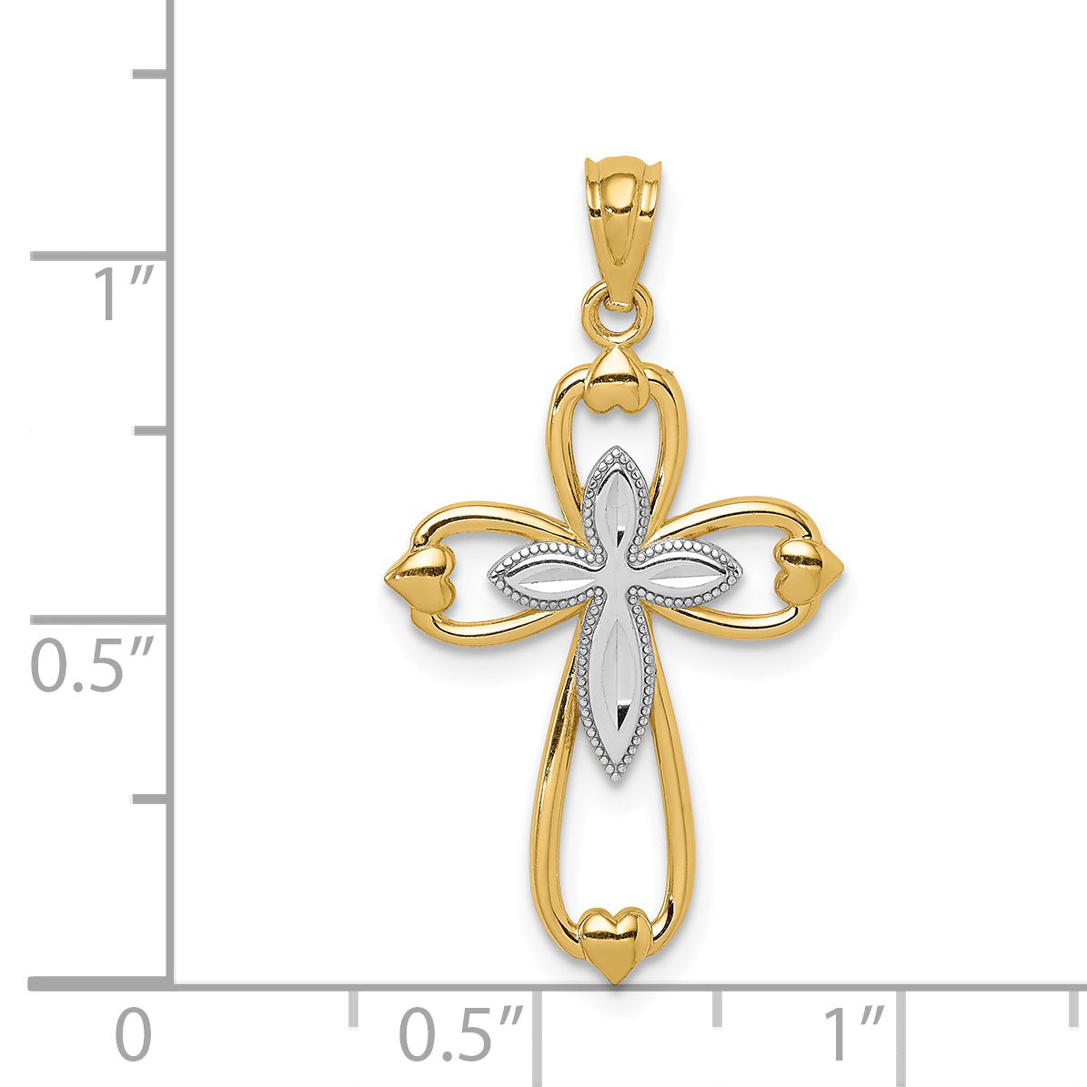14K Yellow & Rhodium W/Rhodium Diamond-Cut Cross Pendant