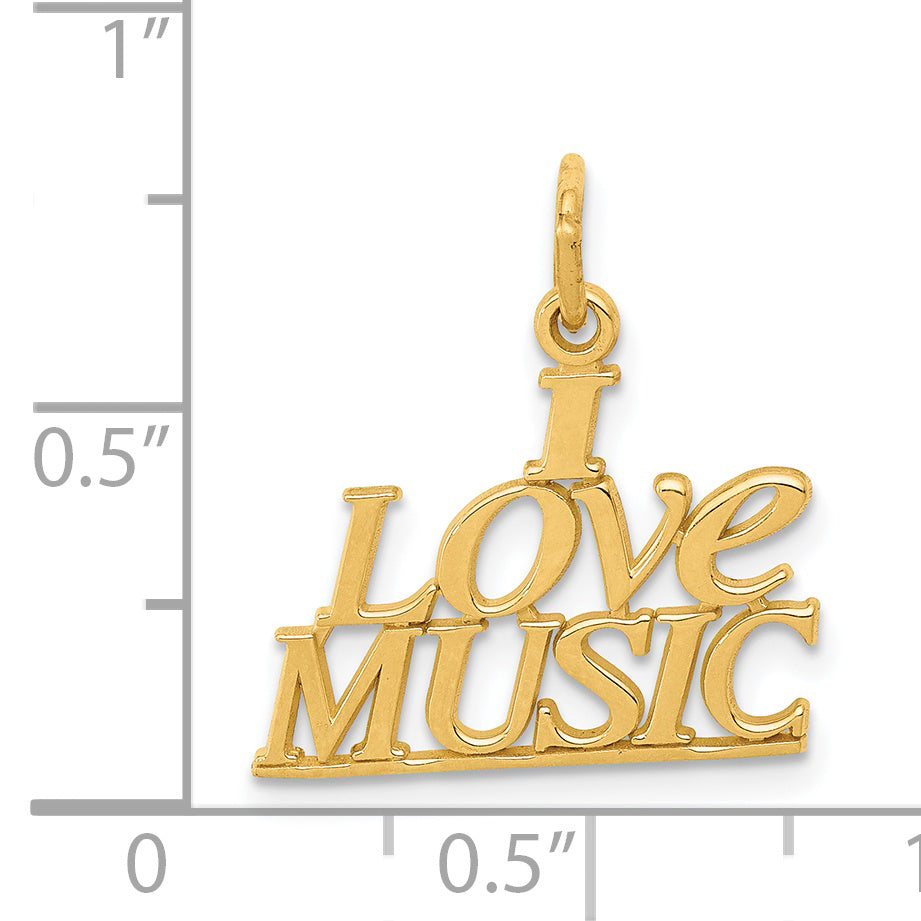 14K Yellow Gold I Love Music Charm