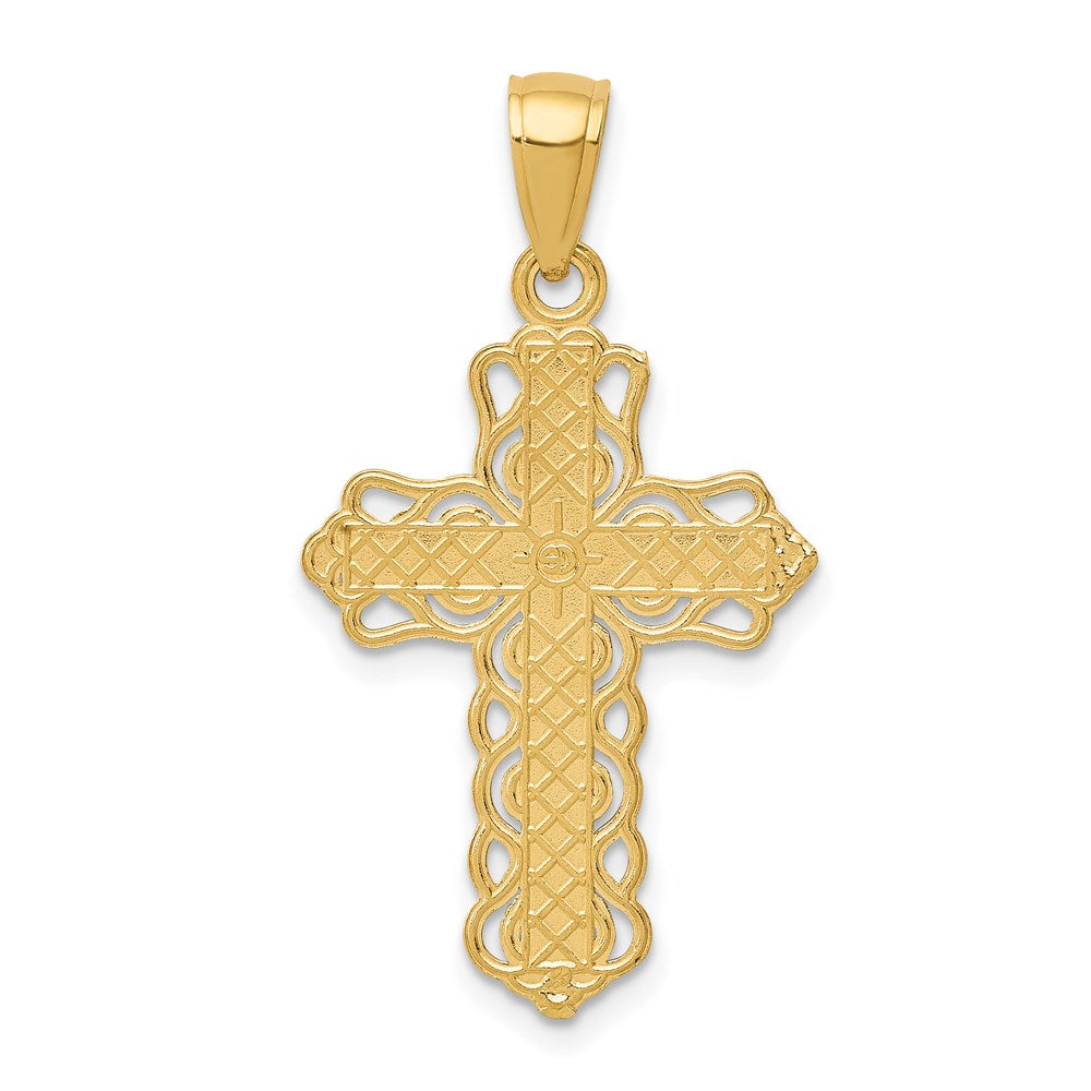 14K Yellow Gold Lace Trim Cross Pendant