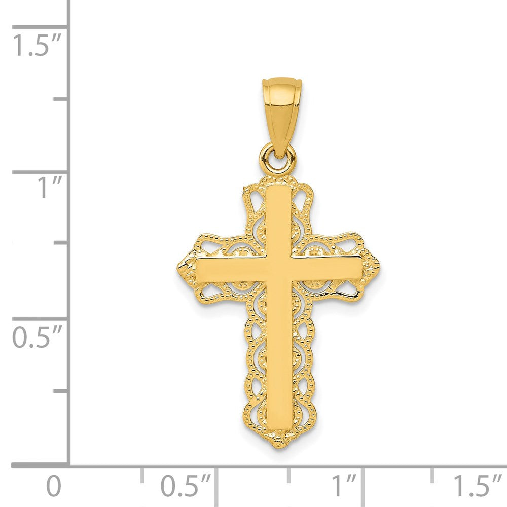14K Yellow Gold Lace Trim Cross Pendant