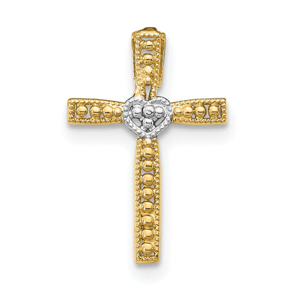 14K Yellow & Rhodium W/Rhodium Cross Pendant