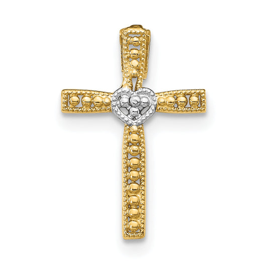 14K Yellow & Rhodium W/Rhodium Cross Pendant