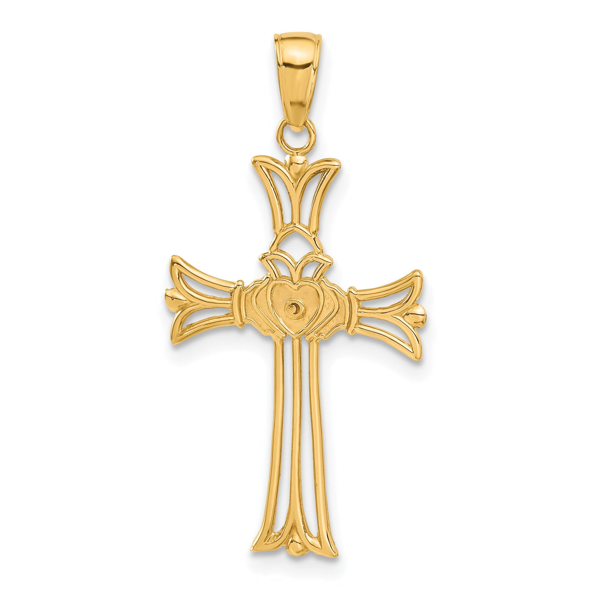 14K Yellow Gold Claddagh Cross Pendant