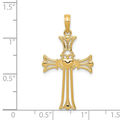 14K Yellow Gold Claddagh Cross Pendant