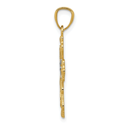 14K Yellow & Rhodium W/Rhodium Diamond-Cut Cross Pendant