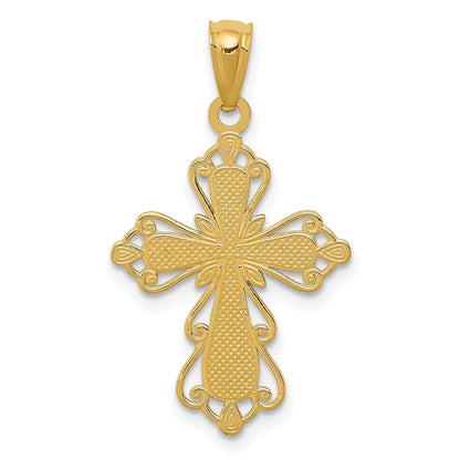 14K Yellow & Rhodium W/Rhodium Diamond-Cut Cross Pendant