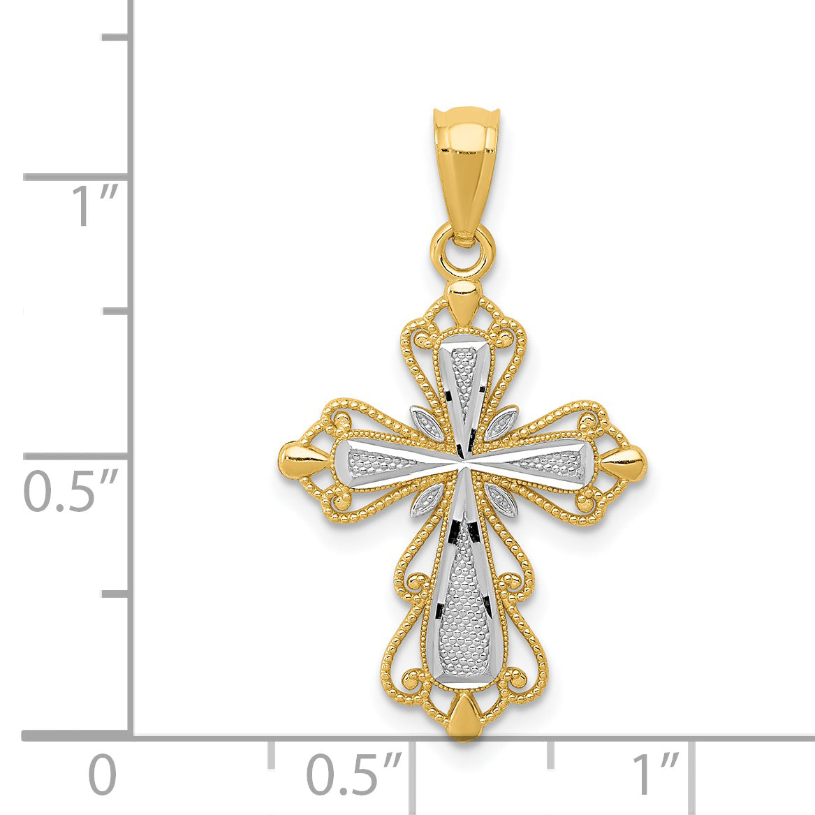 14K Yellow & Rhodium W/Rhodium Diamond-Cut Cross Pendant