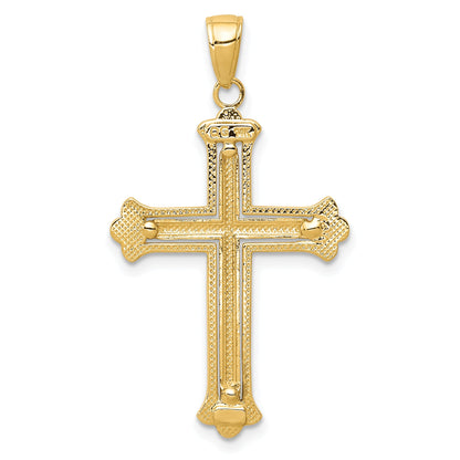 14K Yellow & Rhodium W/Rhodium Budded Cross Frame Pendant