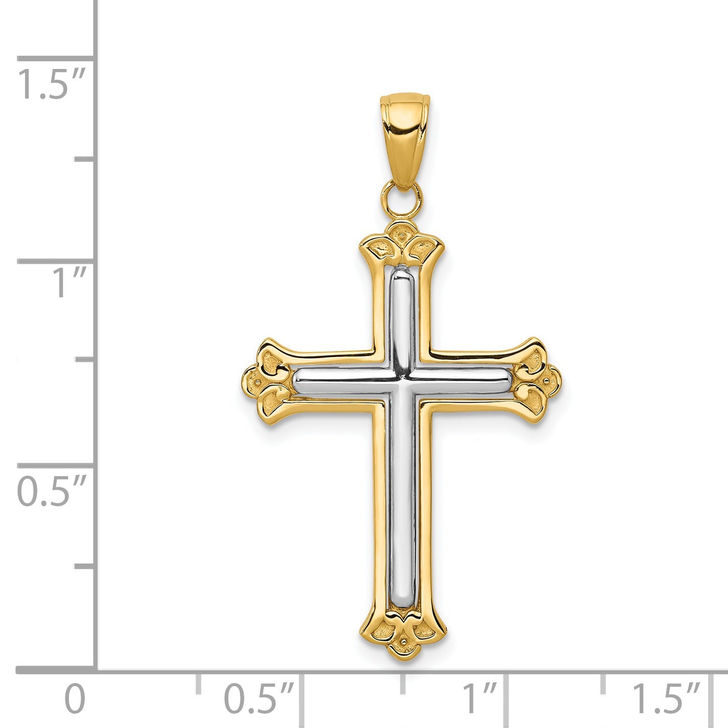 14K Yellow & Rhodium W/Rhodium Budded Cross Frame Pendant