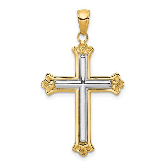 14K Yellow & Rhodium W/Rhodium Budded Cross Frame Pendant