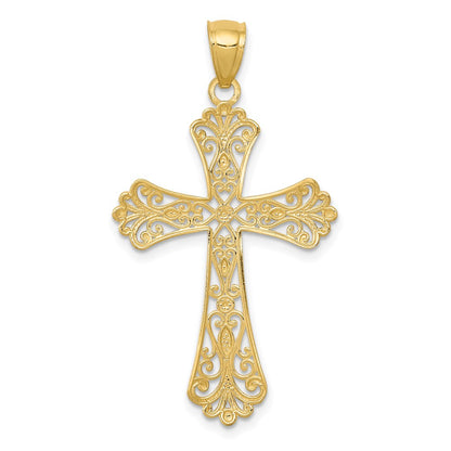 14K Yellow & Rhodium W/Rhodium Diamond-Cut Cross Pendant