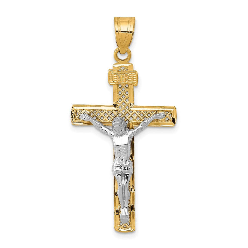 14K Two-Tone Diamond-Cut Lattice Cross W/Crucifix Pendant
