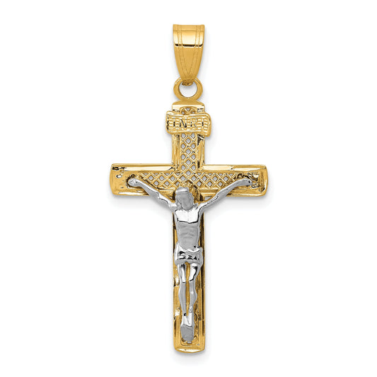 14K Two-Tone Diamond-Cut Lattice Cross W/Crucifix Pendant
