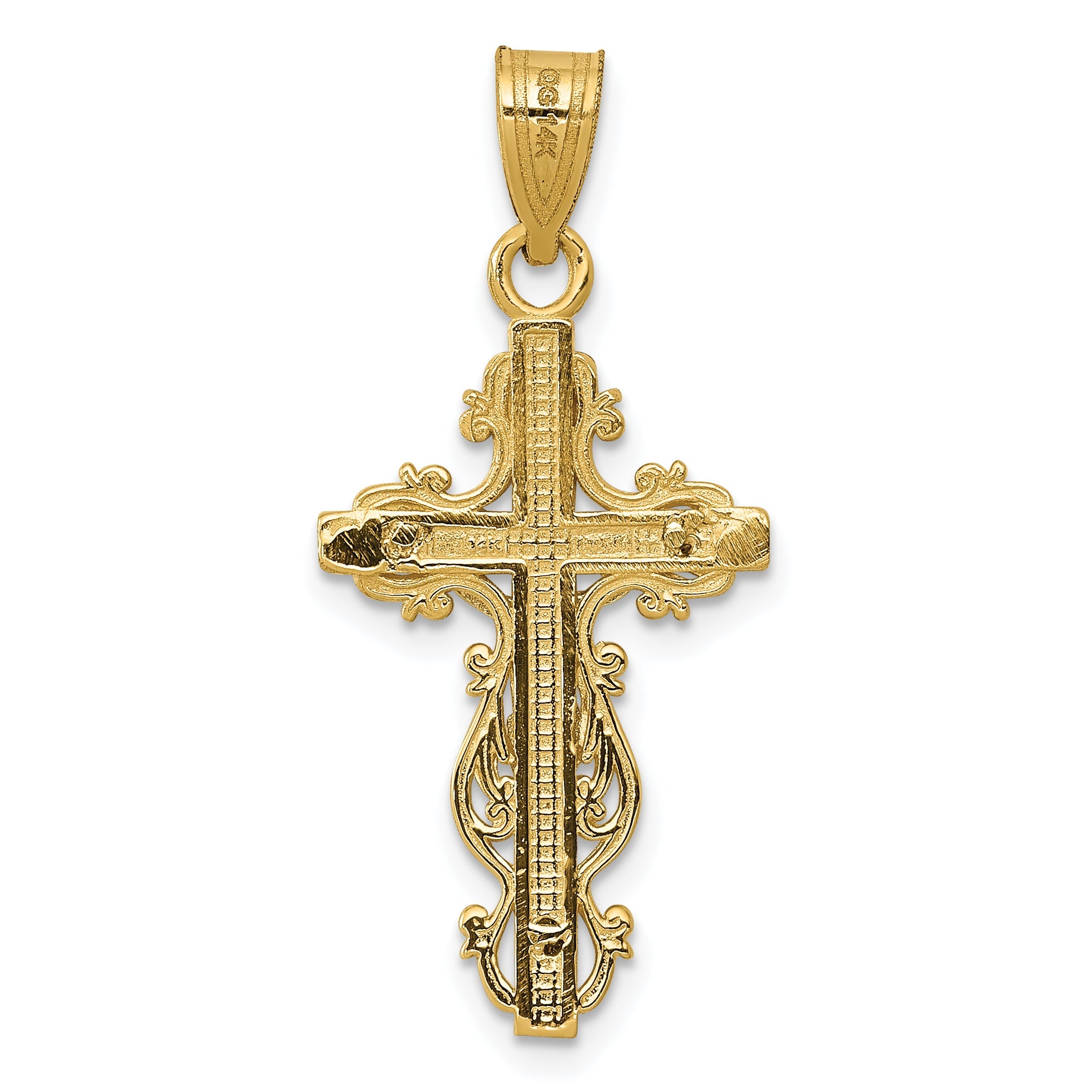 14K Two-Tone Small Narrow Cross W/Crucifix Pendant