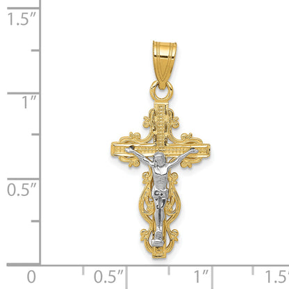 14K Two-Tone Small Narrow Cross W/Crucifix Pendant