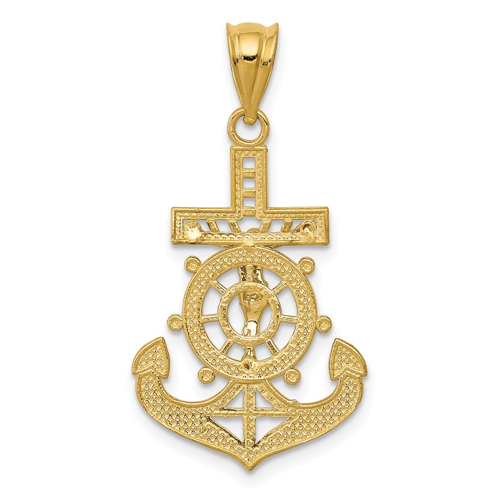 14K Yellow & Rhodium W/Rhodium Diamond-Cut Mariners Cross Pendant
