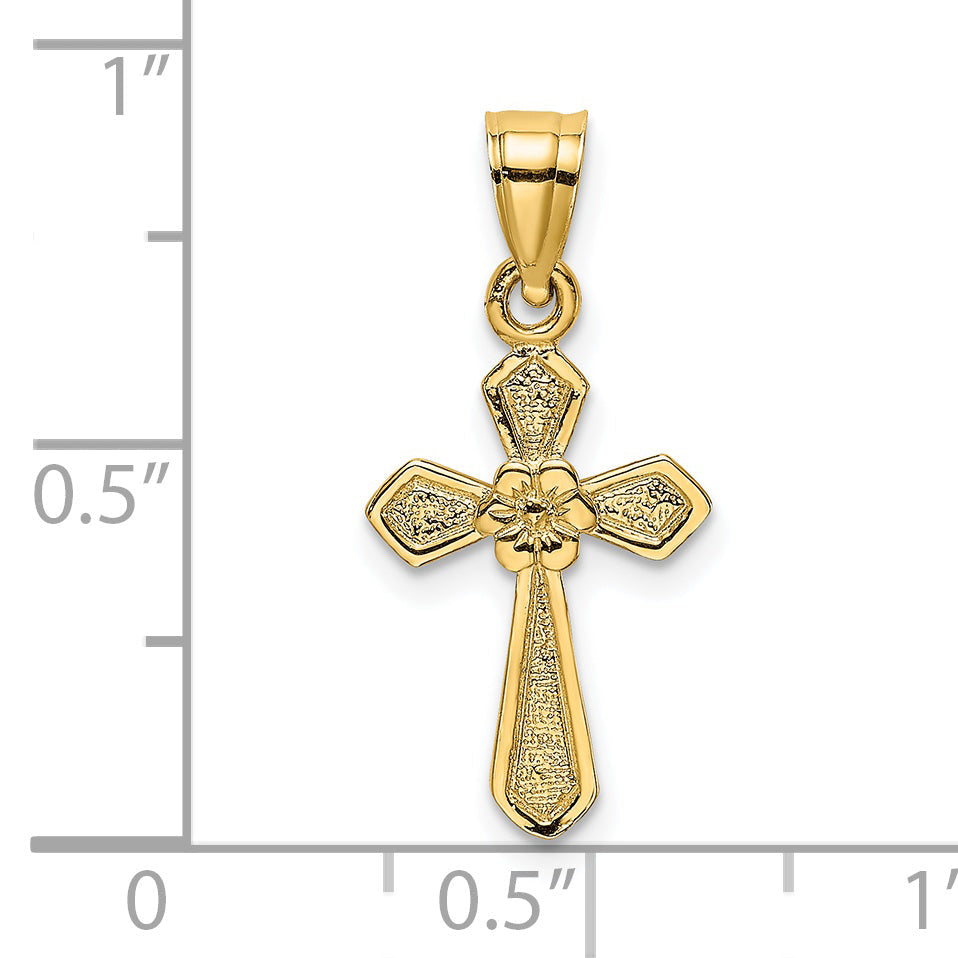 14K Yellow Gold Small Cross W/Flower Charm
