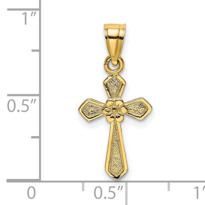14K Yellow Gold Small Cross W/Flower Charm