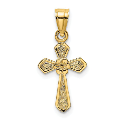 14K Yellow Gold Small Cross W/Flower Charm