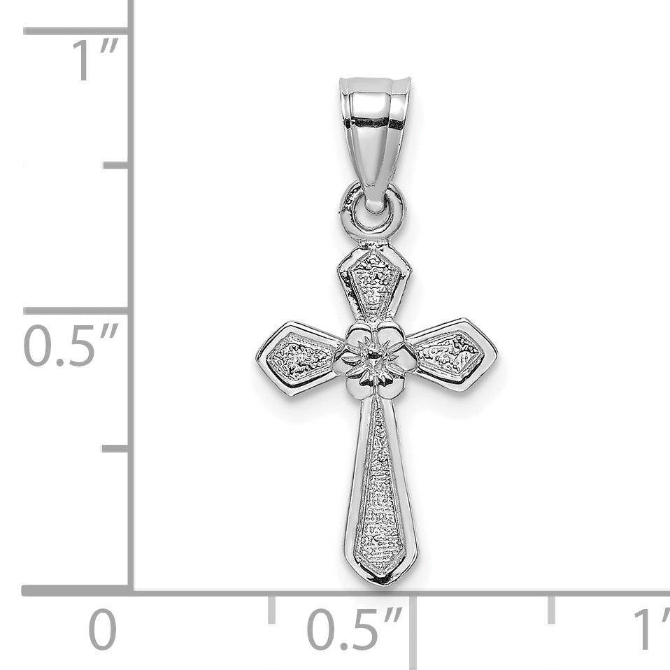 14K White Gold Small Cross W/Flower Pendant