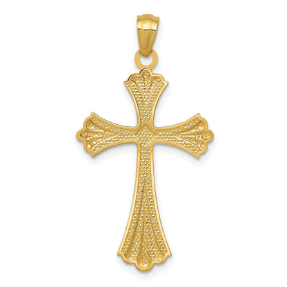 14K Yellow & Rhodium Diamond-Cut Budded Cross Pendant