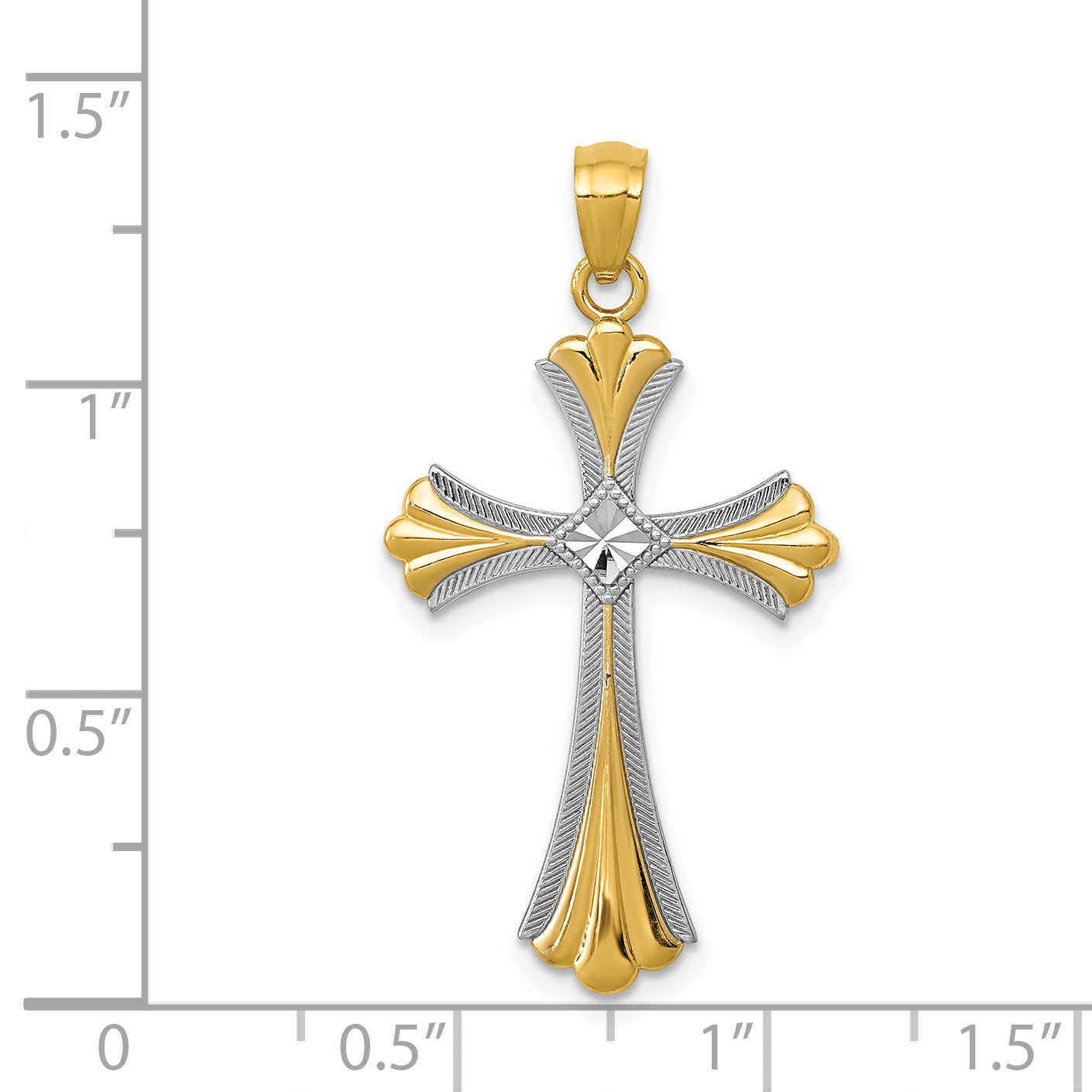 14K Yellow & Rhodium Diamond-Cut Budded Cross Pendant