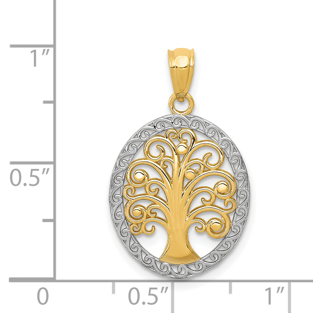 14K Yellow & Rhodium W/ Tree Of Life Pendant