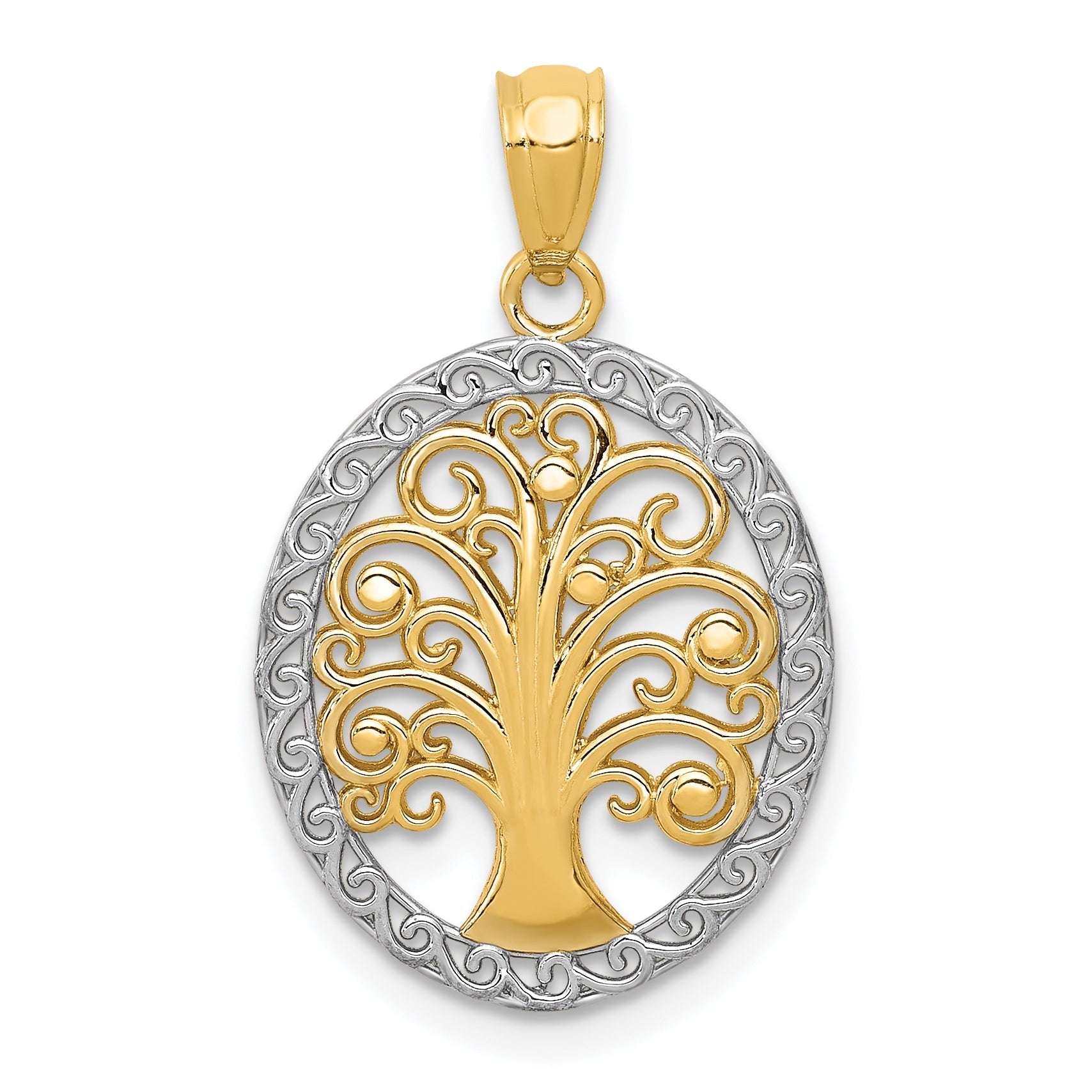 14K Yellow & Rhodium W/ Tree Of Life Pendant