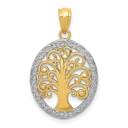 14K Yellow & Rhodium W/ Tree Of Life Pendant